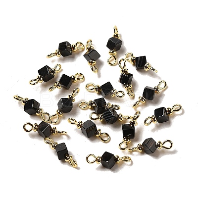 Natural Dyed & Heated Black Agate Connector Charms FIND-C046-08G-1