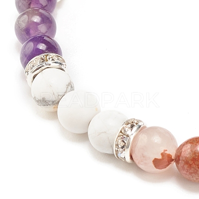 Natural Amethyst & Gemstone Round Beaded Bracelet for Women BJEW-JB08336-03-1