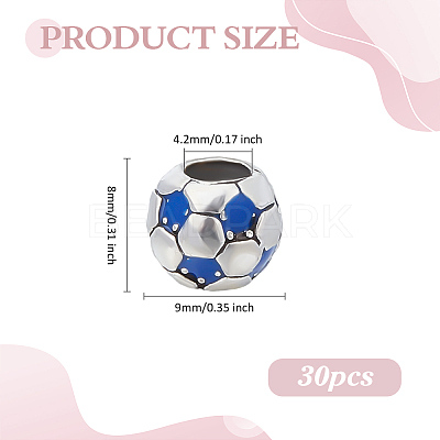 30Pcs Large Hole FootBall/Soccer Ball Alloy Enamel European Beads MPDL-ME0001-06B-1