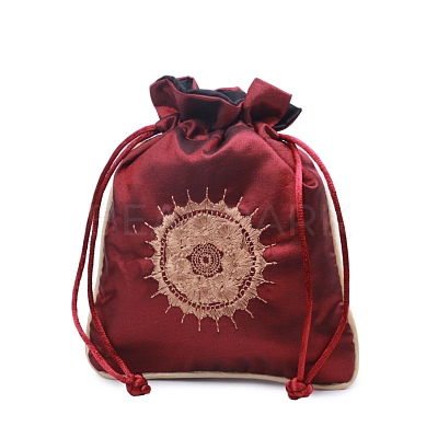 Chinese Style Rectangle Brocade Drawstring Bags PW-WG11350-06-1