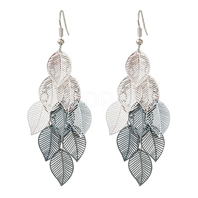 430 Stainless Steel Leaf Dangle Earrings EJEW-A137-08P-03-1