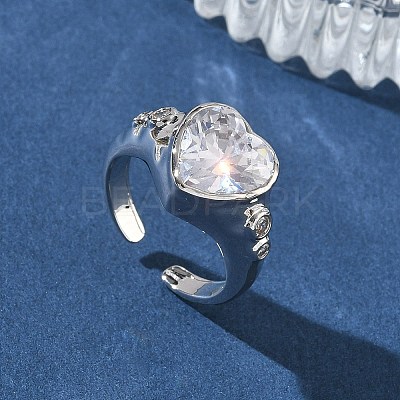 Brass Pave Cubic Zirconia Cuff Open Rings for Women RJEW-L343-08P-01-1