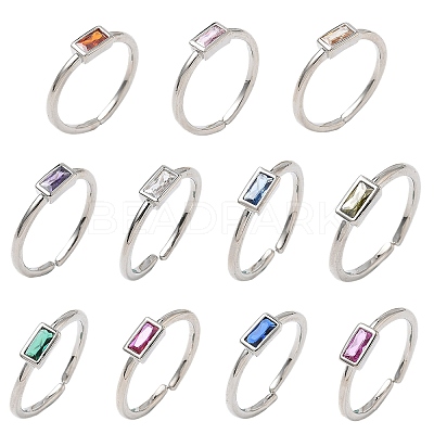 Rectangle Brass with Glass Cuff Rings for Women RJEW-Z111-05P-1