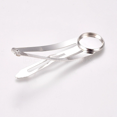 Alloy Snap Hair Clips with Blank Round Settings MAK-WH0007-09S-1