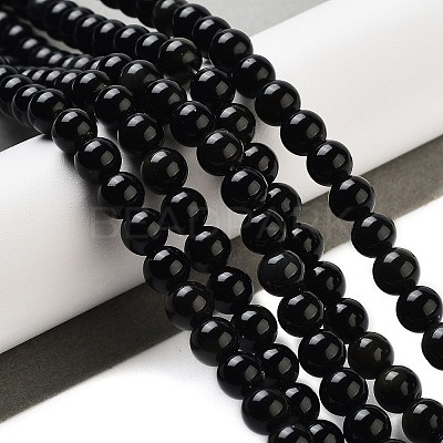 Natural Obsidian Bead Strands G-R173-6mm-02-1
