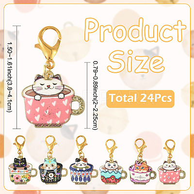 24Pcs 6 Styles Printed Alloy Enamel Pendant Decorations HJEW-YW00247-1