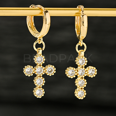 Brass Cross Hoop Earrings FE5671-1