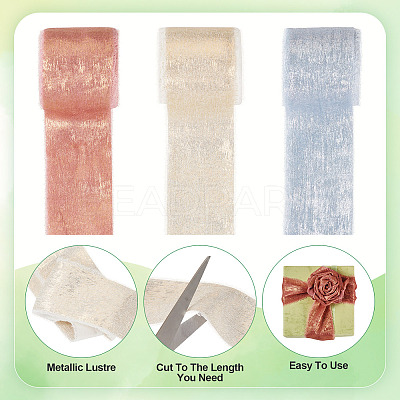 3 Rolls 3 Colors Single Face Hot Stamping Polyester Frayed Ribbon OCOR-TA0002-61-1