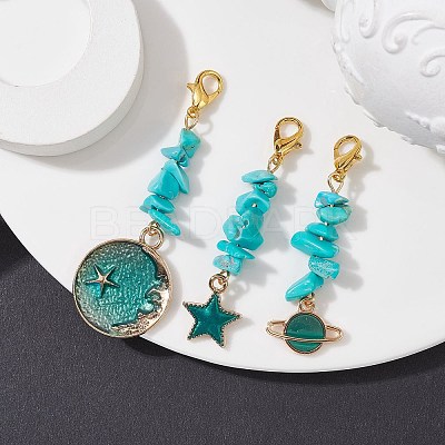 Planet/Star/Flat Round Alloy Enamel Pendant Decorations HJEW-JM01621-1