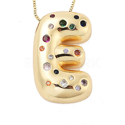 Brass Micro Pave Cubic Zirconia Letter Pendant Necklaces KK-Z069-01G-E-1
