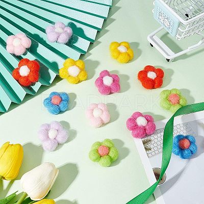 14Pcs 7 Colors Wool Needle Felting Flower Crafts DIY-FG0003-06-1