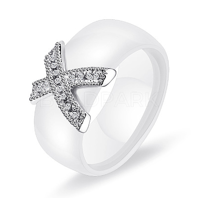 Cross Brass Micro Pave Clear Cubic Zirconia with Porcelain Finger Rings FS-WG0A171-03-1
