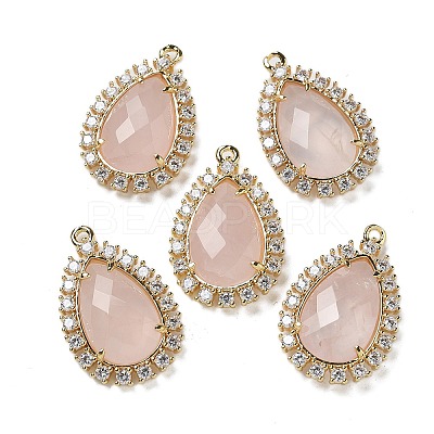 Natural Rose Quartz Faceted Teardrop Pendants G-I375-01G-16-1