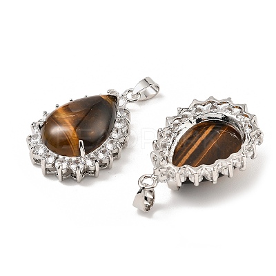 Natural Tiger Eye & Rhinestone Pendants G-K338-31P-09-1