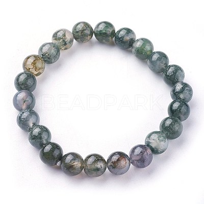 Natural Moss Agate Beads Stretch Bracelets BJEW-F380-01-B15-1