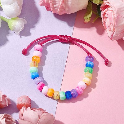 7-Color Rondelle Acrylic Braided Beaded Bracelets BJEW-JB10223-01-1