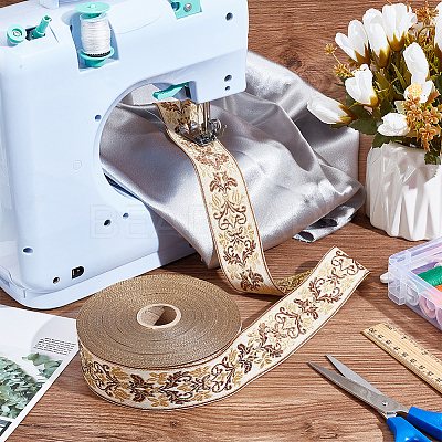 25M Polyester Jacquard Flower Ribbon OCOR-WH0088-82A-1