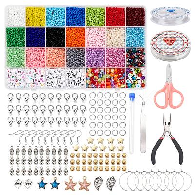 DIY Jewelry Making Kits, Including Round Glass Seed Beads, Flat Round  Acrylic Beads, Elastic Crystal Thread, Tweezers, Scissors, Alloy Clasps and  Iron