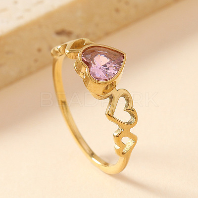 201 Stainless Steel Cubic Zirconia Finger Rings WG70560-03-1