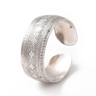 Bohemia Tibetan Style Alloy Thick Open Cuff Bangle for Women BJEW-E002-01AS-05-1