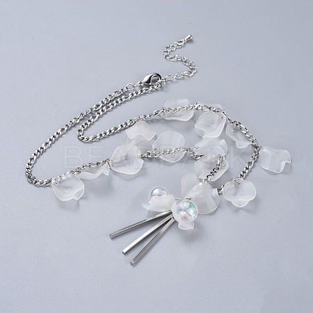 Petal Acrylic Beads Pendant Necklaces NJEW-JN02415-1