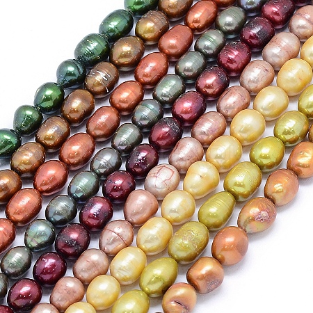 Dyed Natural Cultured Freshwater Pearl Beads Strands PEAR-L021-08-01-1