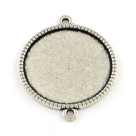 Tibetan Style Alloy Flat Round Cabochon Connector Settings X-TIBE-Q038-001F-AS-RS-1