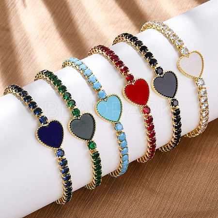 Brass Micro Pave Cubic Zirconia Link Chain Bracelets for Women BJEW-K273-01G-1