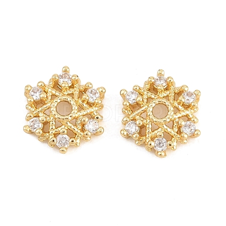Christmas Brass Clear Cubic Zirconia Beads KK-B186-12G-1