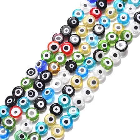 Handmade Evil Eye Lampwork Flat Round Bead Strands LAMP-L058-8mm-M-1