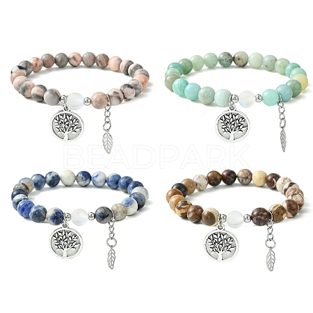 Natural & Synthetic Gemstone Stretch Bracelets BJEW-JB09885-1