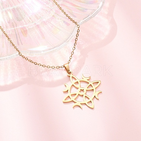 304 Stainless Steel Sun Moon Symbol Cutout Pendant Cable Chain Necklaces for Men Women NJEW-K308-07G-1