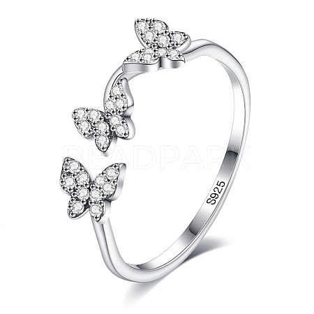 Anti-Tarnish Rhodium Plated 925 Sterling Silver Cuff Rings RJEW-BB66961-1