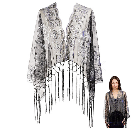 Peacock Detachable Polyester Sequin Shawl AJEW-WH20072-41B-1