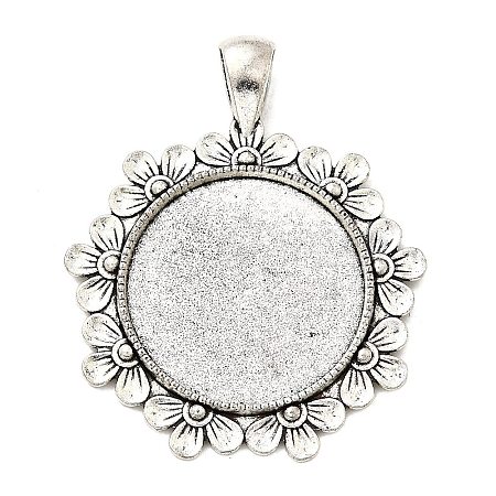 Tibetan Style Flower Alloy Pendant Cabochon Settings X-TIBEP-Q055-09AS-RS-1