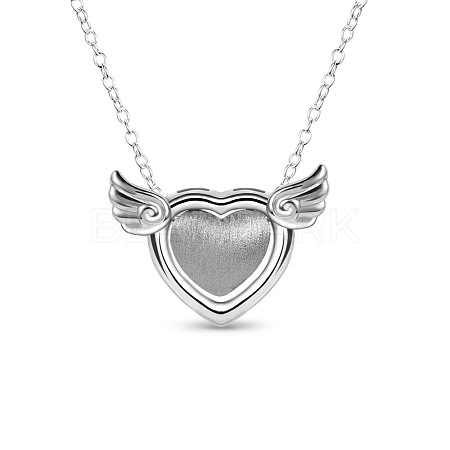 SHEGRACE Wiredrawing Heart with Wings Excellent Rhodium Plated 925 Sterling Silver Pendant Necklaces JN232A-1