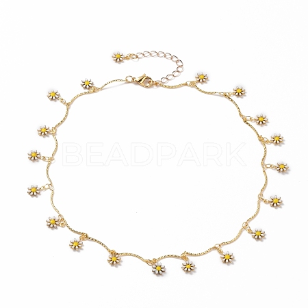 Brass Enamel Flower Pendant Necklaces NJEW-JN03227-1