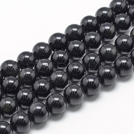Natural Obsidian Beads Strands G-R446-4mm-24-1