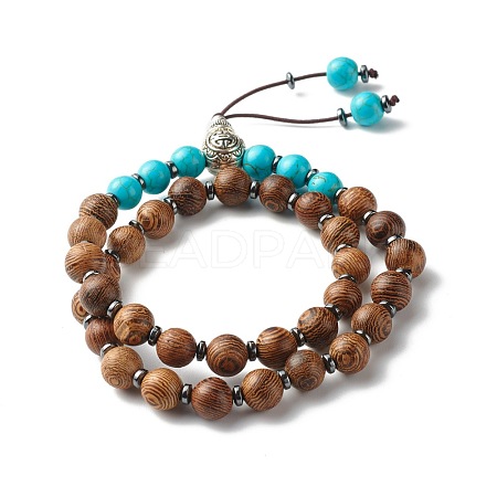 Energy Power Synthetic Turquoise(Dyed) & Non-Magnetic Synthetic Hematite Beads Warp Bracelet for Men Women BJEW-JB06787-1