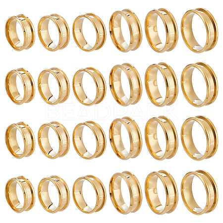 24Pcs 6 Styles 201 Stainless Steel Grooved Finger Ring Settings STAS-ME0003-12G-1