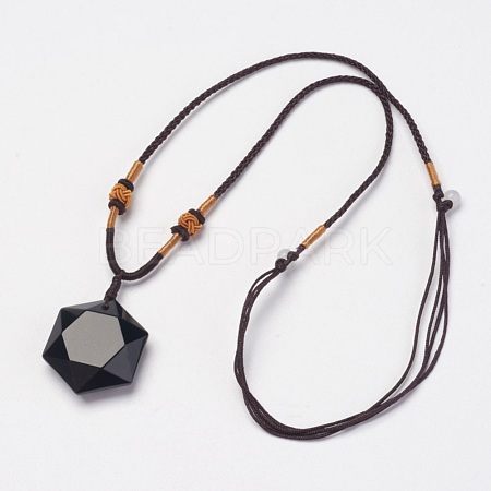 Natural Obsidian Pendant Necklaces NJEW-P157-08-1