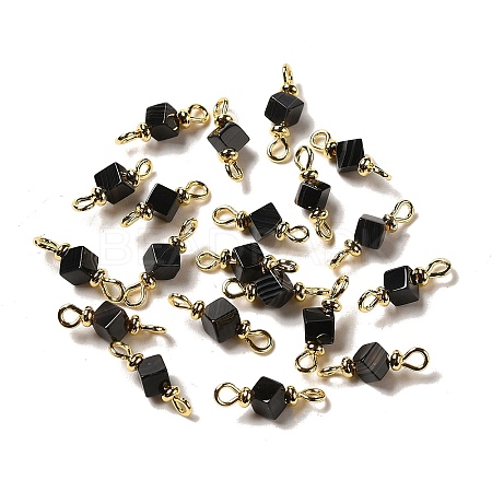 Natural Dyed & Heated Black Agate Connector Charms FIND-C046-08G-1