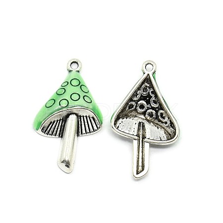 Mushroom Antique Silver Tone Alloy Enamel Pendants ENAM-N039-07D-1