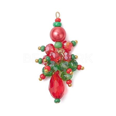 Glass Beaded Christmas Tree Pendants PALLOY-MZ01024-1