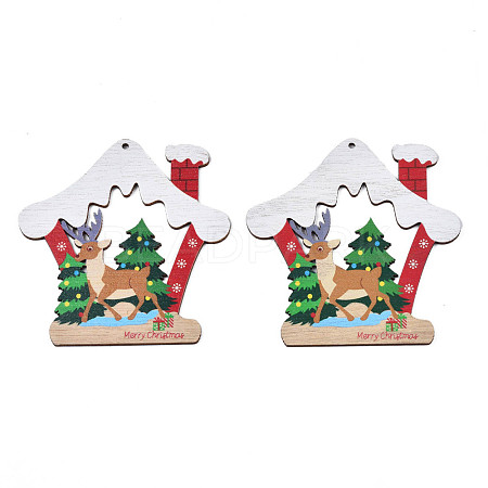 Christmas Theme Single-Sided Printed Wood Big Pendants WOOD-N005-65-1