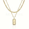 Brass Micro Pave Clear Cubic Zirconia Rectangle with Initial Pendant Double Layer Necklaces for Women FS-WG478B5-10-1