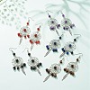 Natural Gemstone Woven Net with Feather Dangle Earrings EJEW-JE04967-2