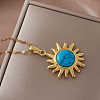 Vintage 304 Stainless Steel Sun Pendant Necklace with Dyed Synthetic Turquoise Stone for Women TN1181-3