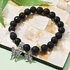 Natural Lava Rock Round Beaded Stretch Bracelets BJEW-JB09899-01-4