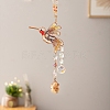 Wire Wrapped Glass Beads & Metal Bird Hanging Ornaments PW-WG06B21-01-1
